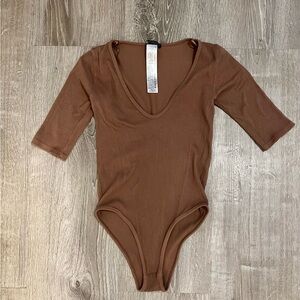 Zara Ribbed Bodysuit  - Taupe